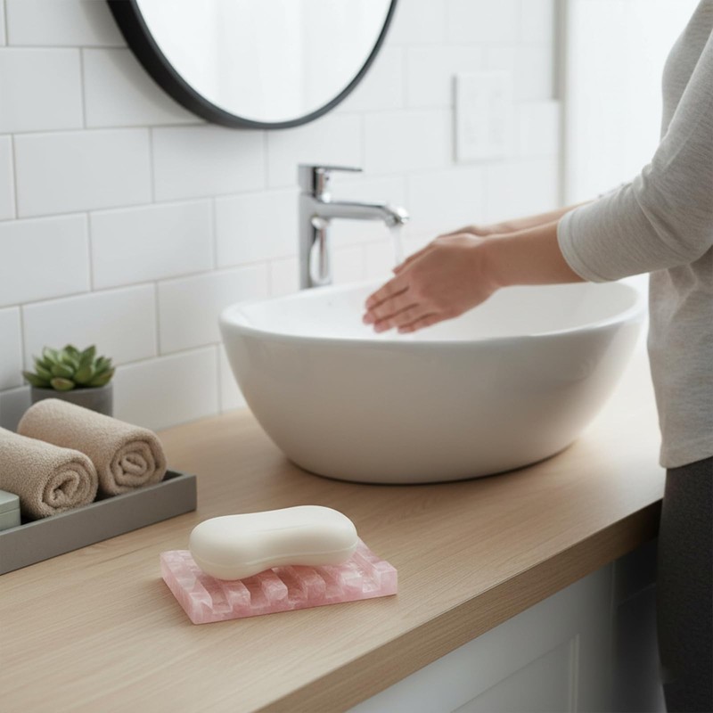 vinsiora Draining Soap Dish Pink Crystal Holder, Self Draining Bar