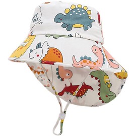 XYIYI Baby Toddler Children Cotton Sun Hat Fishing Hat with Neck Flap, White Dinosaur