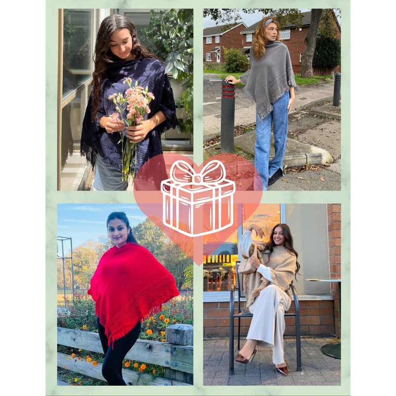 Ferand Ladies' Hooded Cape with Fringed Hem, Crochet Poncho Knitting