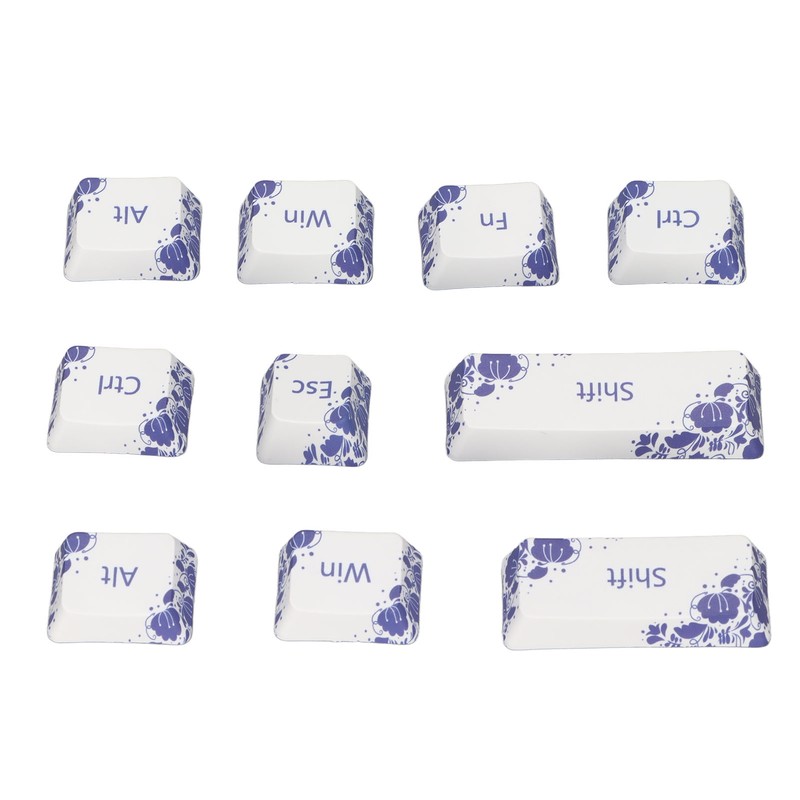 10PCS Key Caps Dye Sublimation Processblue and White Porcelain Style