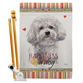 Breeze Decor Bichon Frise Happiness House Flag Set Animals Dog Puppy Spoiled Paw Canine Fur Pet Nature Farm Animal Creature Small Decorative Gift Yard Banner Made in USA 28 X 40