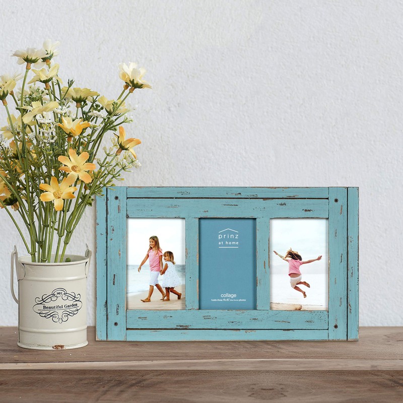 Prinz Homestead Blue Three-Picture Frame, 4 x 6 Distressed Wood