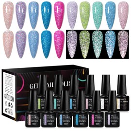 MEET ACROSS Spring Summer Gel Nail Polish Set 12Pcs Glitter Gel Polish 10 Colors Pink Purple Blue Shimmer Pastel Nail Polish Kit Soak Off UV Gel Nail Art DIY Salon Gift