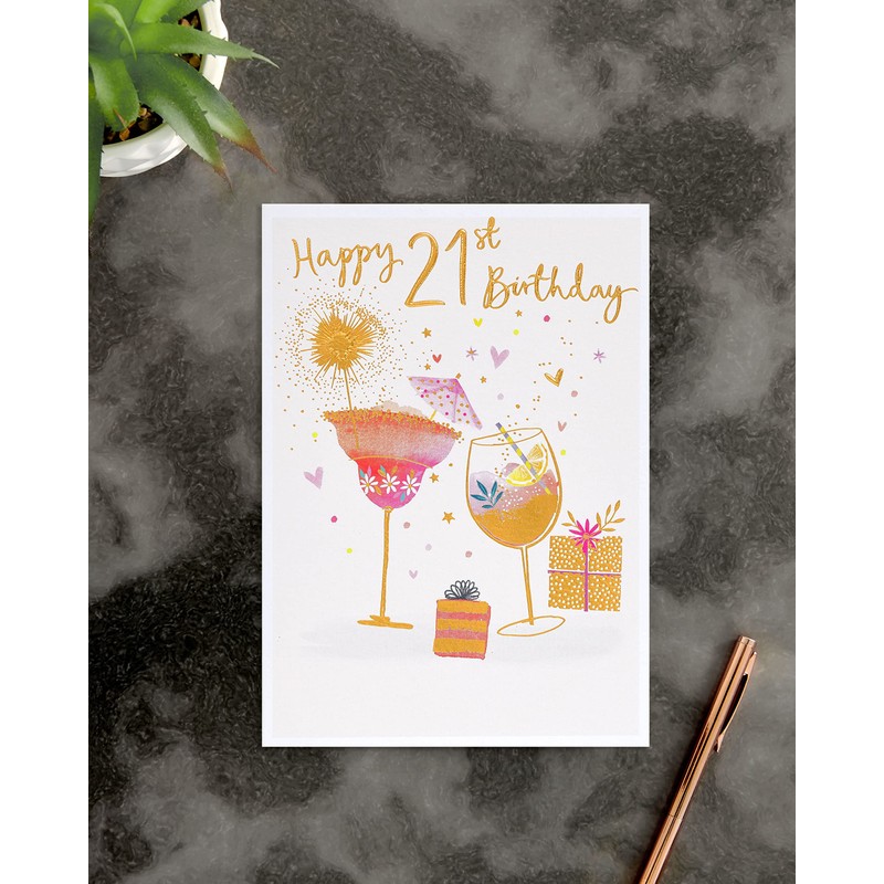 UK Greetings 21st Birthday Card for Her/Friend - Cocktail Design