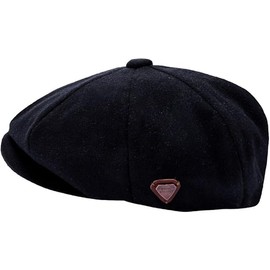 COSHAL® Mens Flat Caps UK 8 Panel Peaky Flat Baker Boy Hats Wool Cap Gatsby Tweed Wool Fabric Newsboy Style Women Baker 1920s Hat Flat Cap Men Herringbone Plain Black, L