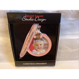 Studio Design NEW STUDIO DESIGN baby's first christmas 2022 Pink Teddy photo ball ornament New