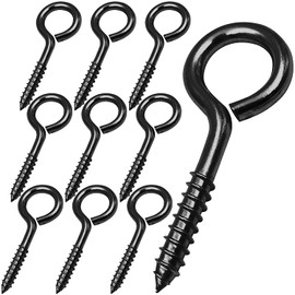 10PCS 2.5 Inch Stainless Steel Screw Eyes, Black Eye Hooks Screw for Wood, Anti-Rust Self Tapping Eyelet Screw Eye Bolts for Wood, Securing Cables Wires, Sturdy Hanging Hooks for Indoor & Outdoor Use