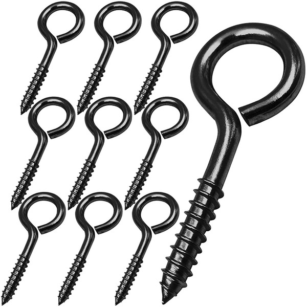 10PCS 2.5 Inch Stainless Steel Screw Eyes, Black Eye Hooks