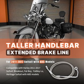 Prewired 14" Ape Hanger Softail Extended Brake Line Kit ABS Stainless Steel Braided Front Brake Cable for 2011-2017 Harley Softail with ABS Models, Chrome