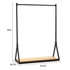 FURVOKIA Modern Simple Heavy Duty Metal Rolling Garment Rack with Wheel,Retail Display Clothing Rack with Wood, Single Rod Floor-Standing Hangers Clothes Shelves (Black Square Tube B, 47.2 L)