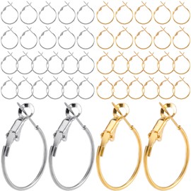 Isslly 48 PCS Hoop Earrings Finding, 20mm Earring Hoops for Jewelry Making Hypoallergenic, Open Beading DIY Earrings Craft Accessories - Gold, Silver