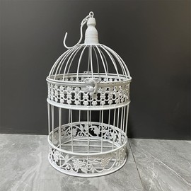 Round Birdcages Vintage Decorative Iron Bird cage Wedding Decor Flower cage Decor Props Hanging Flower Frame Bird cage decorCenterpieces Small Birds Wedding Party Indoor Ourdoor Decoration (White)