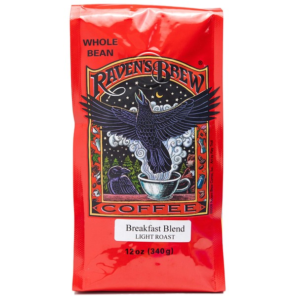 Raven’s Brew Coffee Whole Bean Breakfast Blend – Light Roast – Breakfast Coffee Bliss – Delicious as Drip and Cold Brew – 12oz Bag