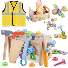 Aliex Kids Tool Set, Wooden Toys Gifts for 3 4 5 Year Old Boys Girls, 29+1 PCS Montessori Tools Kit for Toddlers Kids