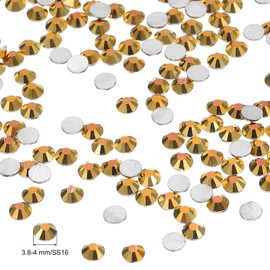 PATIKIL SS16/1440Pcs Glass Diamante Rhinestone, Crystal Glass Flat Back Rhinestones Round Crystal Man Made Gems Diamond Decor for Nail Art Craft Clothes DIY Makeup, Gold Tone