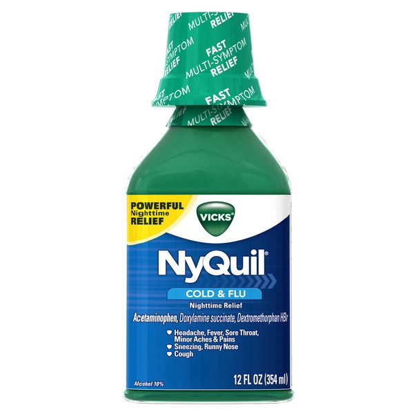 Vicks NyQuil Cold & Flu Nighttime Relief Original Flavor Liquid 12 fl oz (Pack of 12)