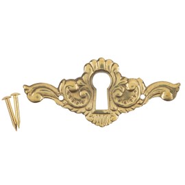 Elegant Stamped Brass Decorative Keyhole Cover | 2 1/2" W x 1 1/8" H | Keyhole Escutcheon Plate for Cabinet Door, Dresser Drawers, Desk | Antique Furniture Hardware | KC17-B