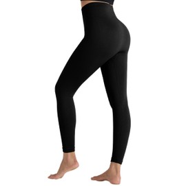 Fuwenni Womens High Waisted Seamless Workout Pants Tummy Control Gym Yoga Leggings Black S