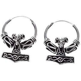 WINDALF Vikings Mjölnar Hoop Earrings 2.2 cm Viking Aries Thor's Hammer Earrings 925 Sterling Silver, Sterling Silver, No Gemstone