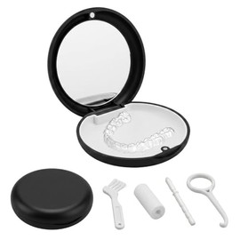 Estuche para Retenedores Dentales y Alineadores, Con Espejo, Negro | Para Guarda Dental y Férula de Descarga, Para el Hogar, Viajes y Oficina