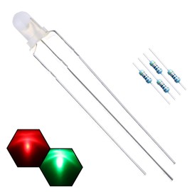 EDGELEC 100pcs 3mm Red & Green Lights Bi-Color LED Diodes Common Anode (White Lens) Diffused Round Lens +200pcs Resistors (for DC 6-12V) Included,Bulb Lamps Light Emitting Diode