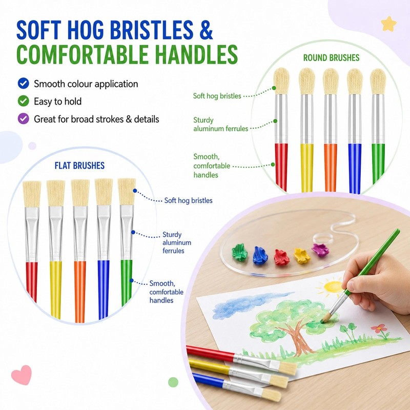 12 Pcs Kids Paint Brushes Set, Childrens Paintbrushes for Art,