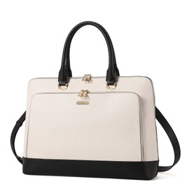 CLUCI Leather Briefcase for Women 15.6 Inch Laptop Business Work Slim Ladies Vintage Shoulder Bag beige-black