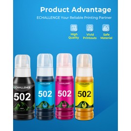 502 Ink Refill Bottle Replacement for Epson 502 Ink Bottle Use for Epson ET-2850 ET-2750 ET-2760 ET-3850 ET-3750 ET-3760 ET-4850 ET-4760 ST-2000 ST-3000 Ink Tank (Black, Cyan, Magenta, Yellow)