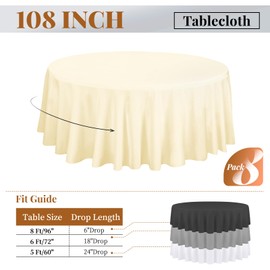fani 8 Pack 108 Inch Round Tablecloth, Beige Polyester Fabric Table Cloth for Round Table, Stain and Wrinkle Washable Table Cover for Wedding Party Dining Table Buffet Banquet Restaurant and Camping