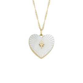 Fossil Necklace for Women Locket Collection White Mother of Pearl Chain Heart Necklace, Length: 406mm+60mm, Width: 17.8mm, Height: 17.7mm, JF04430710
