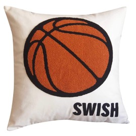 DECOPOW Embroidered Basketball with Swish Throw Pillow Cover,Square 18 inches Decorative Canvas Pillow Cover with Swish Pattern,Cover Only (Swish)