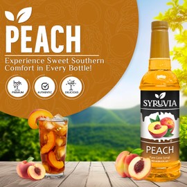 Syruvia Peach Syrup – Peach Syrup Flavor, 25.4 fl oz - Perfect for Cocktails, ice Tea, Desserts, Italian Sodas, Ice and More, Kosher and Gluten-Free With Syrup Pump