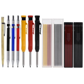 11 Pack Carpenter Pencil Set, Mechanical Carpenter Pencils Set Tracer Pencil Deep Hole Marker Builders Pencil with 42 Refills Construction Pencils Heavy Duty for Construction Architect Woodworking