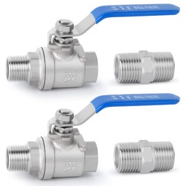 TAISHER 2 PCS 1/2" NPT Male x 1/2" NPT Female Heavy Duty Ball Valve Kit, 304 Stainless Steel with Blue Handles & Nipple