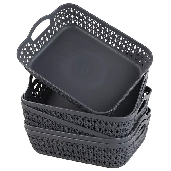 Morcte Small Storage Basket, Plastic Mesh Organizer Basket (Grey, Set