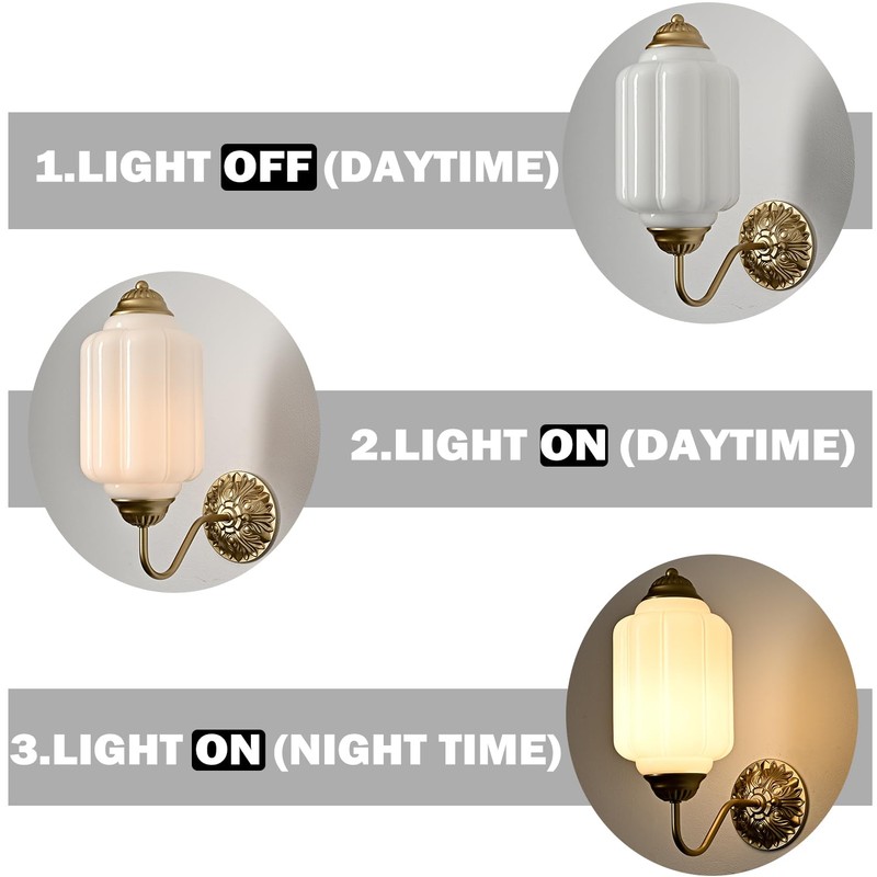 HYDELITE Vintage Gold Milk Glass Wall Sconce with White Pumpkin