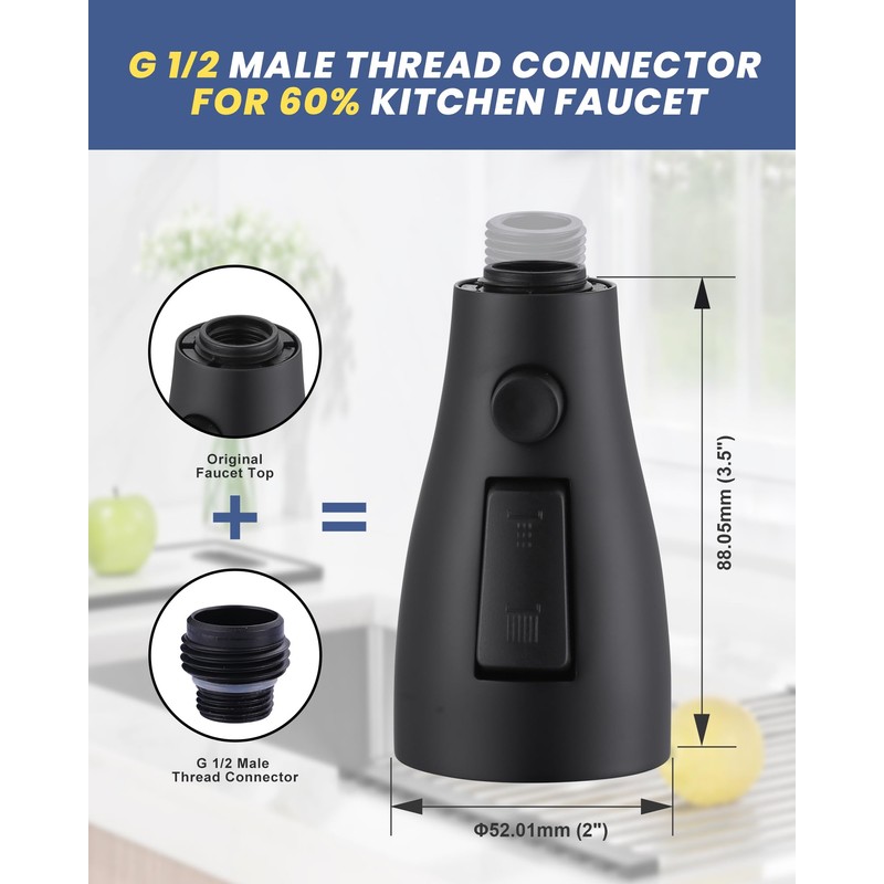 Metal Kitchen Faucet Head Replacement: 3-Function Pull Down Spray Nozzle