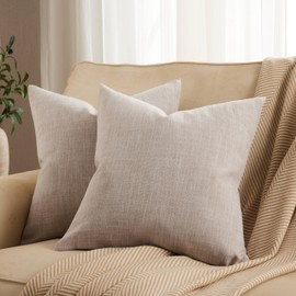 ZeeMart Rustic Linen Throw Pillow Covers Set of 2, 24x24 Inch Taupe, Farmhouse Style Decorative Couch Pillow Cases Beige Cushion Covers for Sofa Bed Living Room Home Decor
