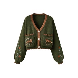 BEAUDRM Women's 2025 Floral Embroidery Cardigan Cottage Core Boho Cardigans Vintage Western Cropped Sweaters Fall Outwear Multicolor Large