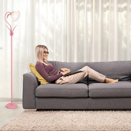 HMVPL Pink Flower Floor Lamp, Girls Cute Floral Floor Lamp with LED 5W Blub, Acrylic Shade, Foot Switch, Unique Standing Lamp for Living Room, Corner Tall Lamp for Bedroom Office Kids Reading
