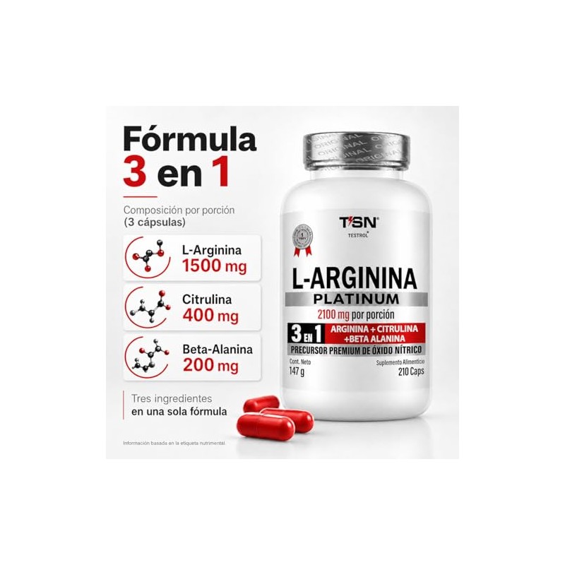 Arginina Platinum 2100mg Por Porción Citrulina Beta Alanina Pre Workout