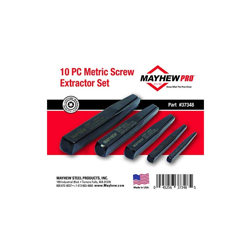 Mayhew Tools 37348 Bolt Extractor Set With Case (Metric), 10-piece