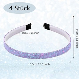 HSYTEK Pack of 4 Glitter Headbands Girls with Non-Slip Combs, Unbreakable Plastic Hair Bands with Non-Slip Combs, Children's Colourful Hair Accessories for Little Girls