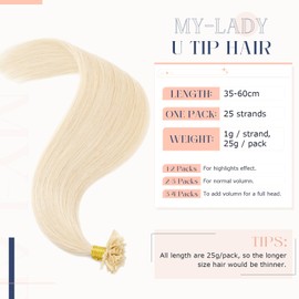 MY-LADY Platinum Blonde Keratin Bond Hair Extensions U Tip Pre Bonded Hair Extensions Real Human Hair Hot Fusion Invisible #60 16 Inch 25g
