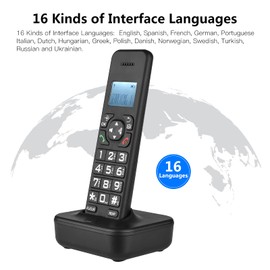 BISOFICE Cordless Phone with Caller ID/Caller Waiting, 1.6 inch Backlight LCD 3 Line Screen Display, Big Button, Speakerphone,Rechargeable Batteries, Support 16 Languages for Office Home Conference