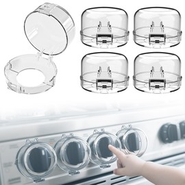 5 Pack Stove Knob Safety Cover, 2025 Upgraded Push Button Gas Stove Knob Lock, Child Safety Oven Lock Knob Cover, High Temperature Resistant, Adhesive, Transparent Color