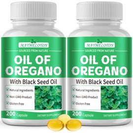 MAYMELOTON Oil of Oregano with Black Seed Oil, 400 Count, 2 in 1 Oregano Oil Capsules Organic, High Concentrated Carvacrol & Thymoquinone, Plant Based, Non-GMO, & Immune Support