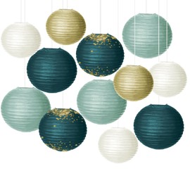 Pack of 12 Paper Lanterns Decorations Wedding Party Decorations Green Gold Hanging Party Decor for Garden Party Decoration Bridal Shower Baby Shower Birthday Wedding Accessories Graduation Party
