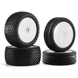 Chanjorlin 1/10 RC Off Road Racing Tires and Wheels Rims 12mm Hex Front and Rear Tyres for 1:10 Scale Buggy Car Serpent Spyder SRX2 SRX4 XRAY XB2 Tekno EB410 yokomo yz4 Tamiya TD4 TT-02B DF-02 4PCS