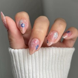 Press on Nails Short Almond Fake Nails Acrylic Nails Press ons Glossy Glue on Nails Fall False Nails Brown Gradient Artificial Stick on Nails for Women 30 Pcs